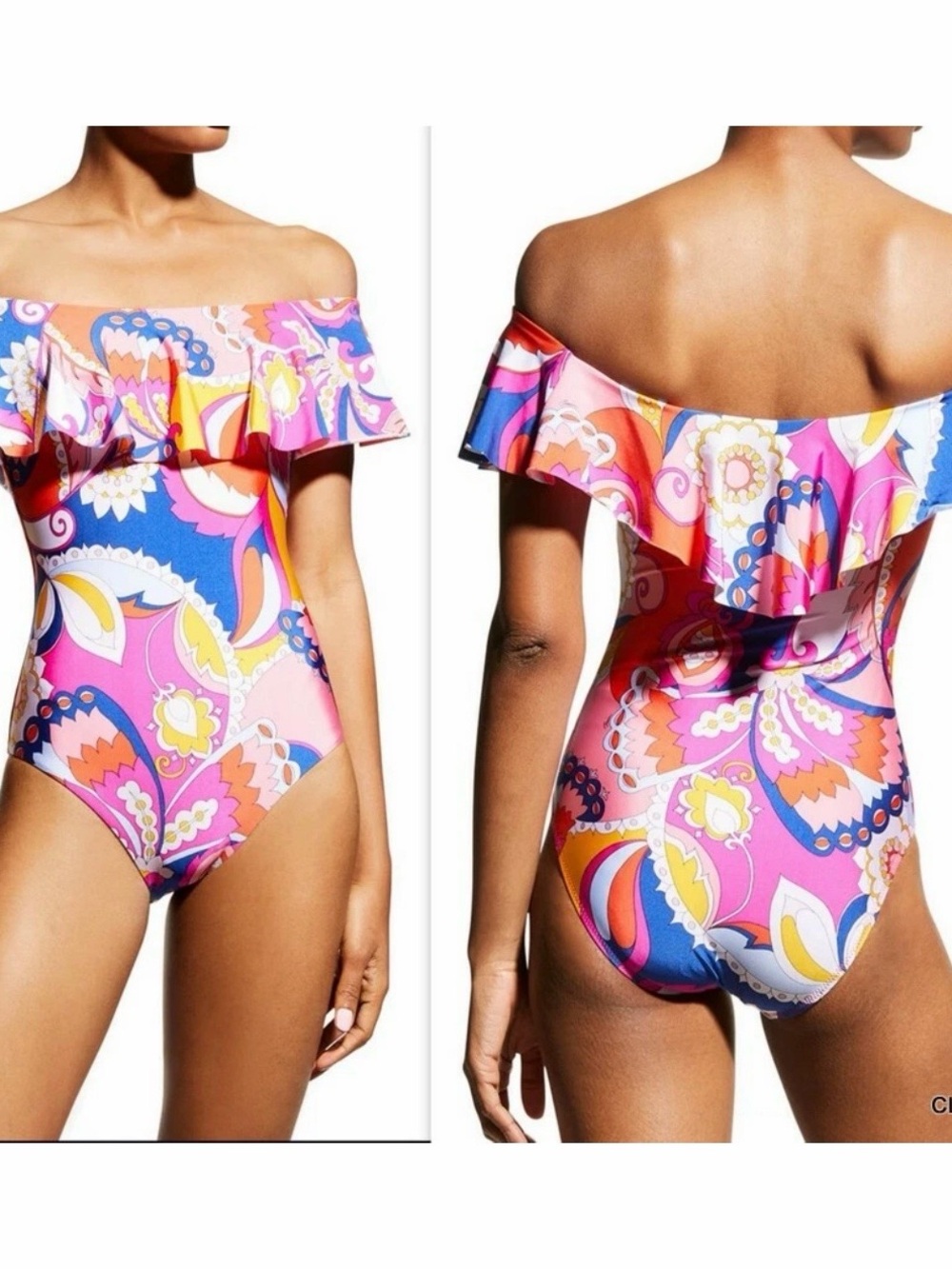 Trina Turk One-Piece Swimsuit Size 14 Pink Sevilla Off-the-Shoulder Resortwear
